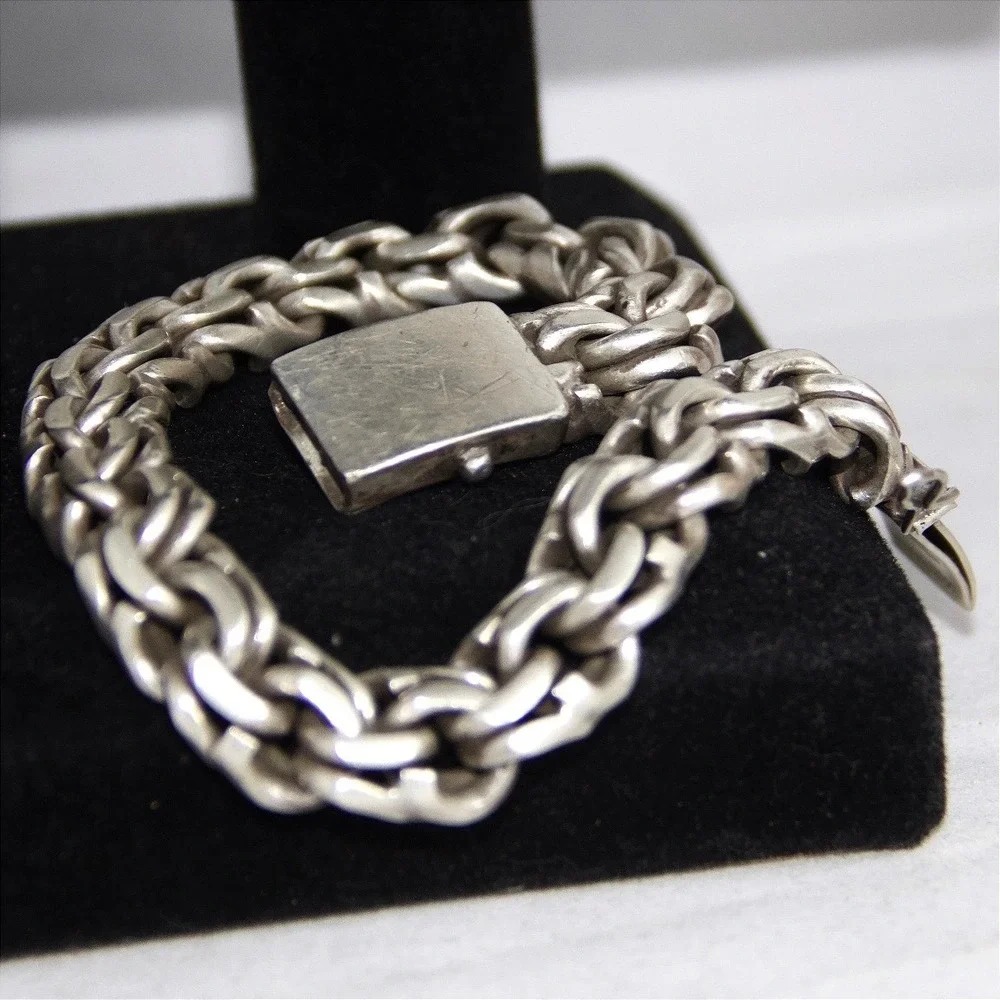 VTG HEAVY Taxco 925 Sterling Silver Link Bracelet 99g Mexico TC-113 10 Inch